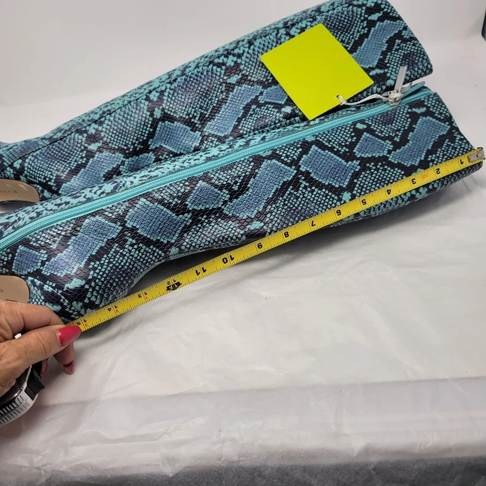 Gianni Bini Punk Lennoxe Teal Waters Snake Print Leather Tall Boots Calf 8M NEW - Picture 7 of 16